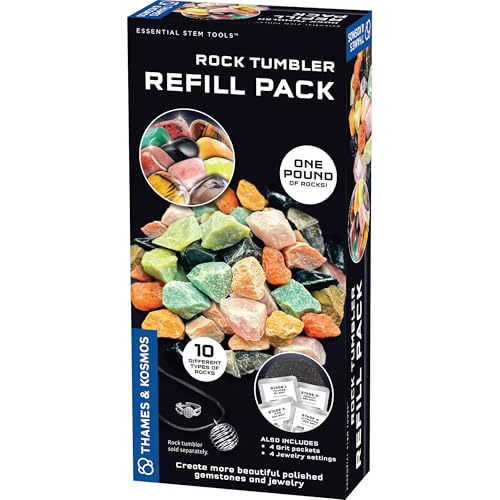 The Thames & Kosmos Rock Tumbler Refill Pack for use with The Thames & Kosmos Rock Tumbler Essential STEM Tool for Kids | Includes Rough Rocks Polishing Grit Jewelry Settings