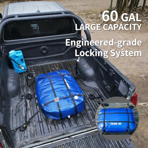 Image of TPU Water Storage Bladder, 60 Gallon Portable RV Fresh Water Tank, Food Grade BPA Free Collapsible Flexible Container for Drinking, Camping, Irrigation & Emergency-Hurricane, Drought, Fire (3 /4 inch GHT)