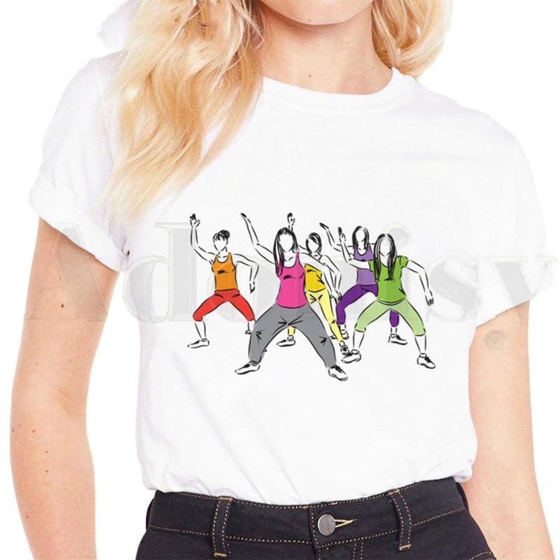 Camisetas de Hip-Hop de Baile de Zumba para Mujer Entrenamiento de Baile Correr Tops de Manga Corta Camisetas de Cuello Redondo Casual Athletic Pullover Camisetas