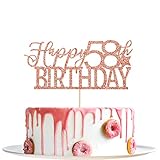Rose Gold Glitter Happy 58th Birthday Cake Topper- Hello 58- Cheers to 58 Years Party Decoration