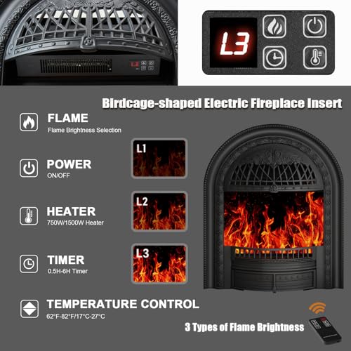 Image of Electric Fireplace with Mantel, 51 inchSolid Wood White TV Stand with Fireplace for Living Room,Black Birdcage Fire Place Heater with Roman Column Design for Bedroom