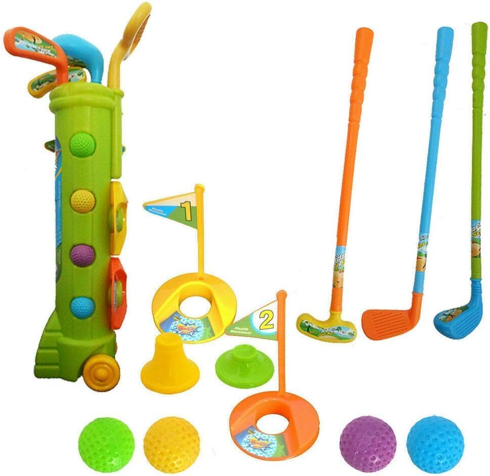 DIOXSTAR Kids Plastic Golf Toy Set for Children with Clubs, Balls, Flags & Holes, Lightweight Indoor Outdoor Mini Golf Play Set with Carry Case, Garden Activity Gift for Boys & Girls
