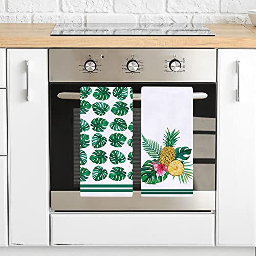 Watercolor Monstera Palm Leaves Kitchen Dish Towel 18 X 28 Inch Set Of 2, Seasonal Summer Pineapple Tea Towels Dish Cloth For Cooking Baking #TOP2
