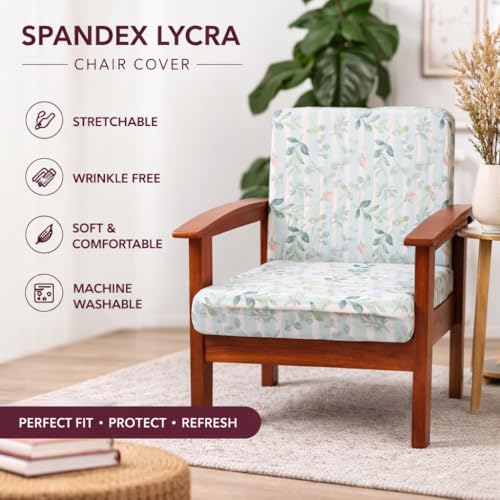Image of STITCHNEST 'Contour Fit Series' Stretchable Printed Wooden Sofa Cover (Pack of 2) - Elastic Wooden Chair Cover | Wooden Sofa Seat Cover | Size - 20-21 x 20-21 x 3-5 in