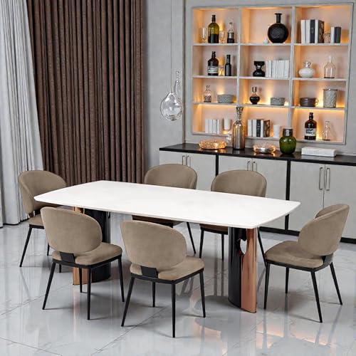 Image of The Attic Milano 6 Seater Dining Set,Beige,Black, Rose Gold & Cream,160Cms