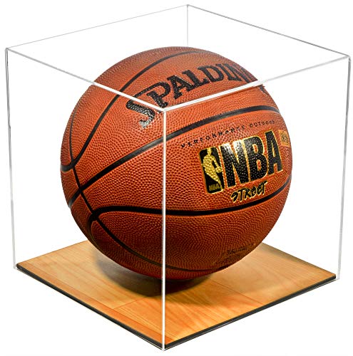 Better Display Cases Clear Acrylic Full Size Basketball Display Case with Simulated Wood