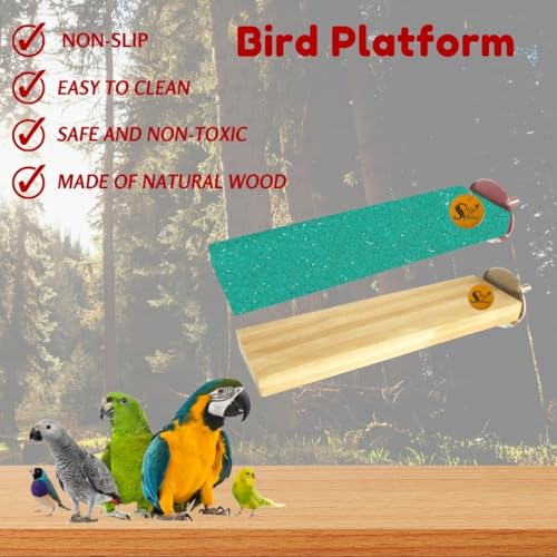 Image of Sage Square Wooden Stand Sand Platform Made of Natural Wood, Combo of Two (2*5.5 & Sand 2*5.5 inch) Rectangle Shaped Perch Stand, Cage Accessories, Playful Toy, Suitable For Birds, Parrots, Budgies