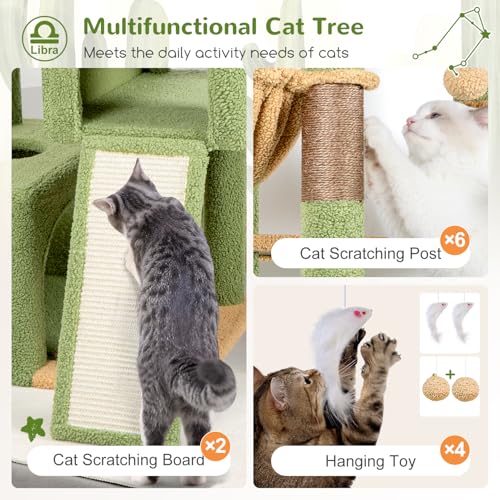 Image of Globlazer Heavy Duty Cat Tree 78 inch Sturdy Cactus Cat Tower for 20lbs Large Adult Cats, Symmetrical Aesthetic Big Cactus Cat Tree with Extra Large Platform, 2 Scratching Boards, Z78, Green