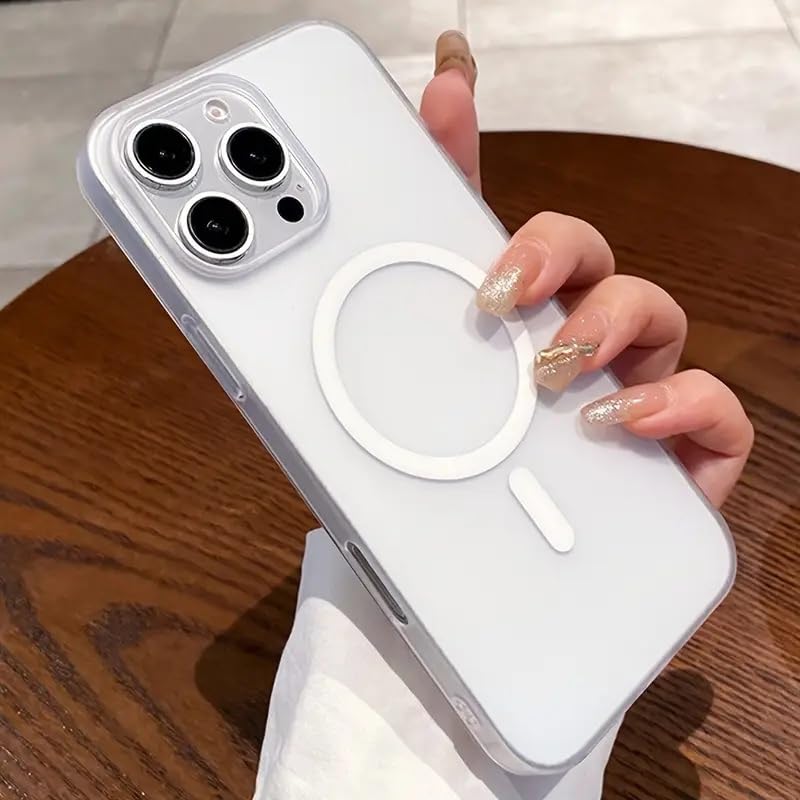 Image of COVERLY Luxe Translucent Magnetic Case for iPhone 12 Pro, MagSafe Compatible, Slim Matte Finish Hard PC Back, Wireless Charging Ready, Skin-Friendly Solid Candy Design, Clear