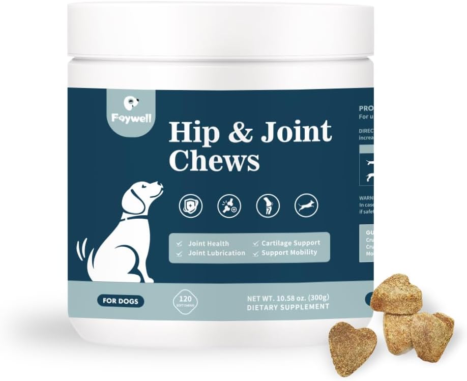 Hip & Joint Chews Supplement for Dogs, Glucosamine and Chondroitin for Joints Health and Muscle Recovery, 120ct/300g