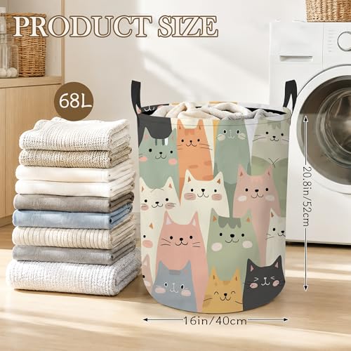 Image of Cute Cat Laundry Hamper, Cartoon Cat Laundry Baskets, Waterproof Oxford Cloth for Room /Bathroom /Bedroom /Dormitories 16x20.8 Inch