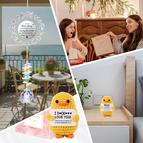 Happy Anniversary Decorations, Sun Catcher for Women Suncatcher Postive Duck Suncatchers for Windows Hanging Keepsake Trendy Stuff for Wife Couple Girlfriend Gift Anniversary Set
