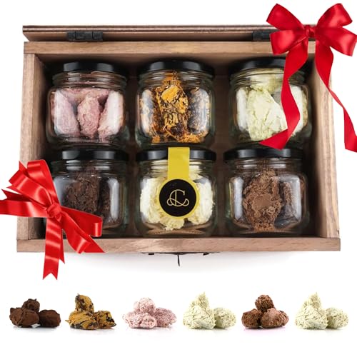 Caja de Chocolates para Regalar, 30 Trufas de Chocolate Belga, 5 de cada: Chocolate Blanco, Chocolate Negro, Chocolate con Leche, Mango, Fresa y Naranja, Rocas de Chocolate ideal caja regalo Chocolate