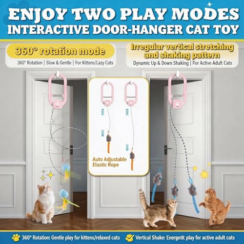 Image of Interactive Cat Toy, Electric Cat Teaser, Door Clip, 2 Motion Modes,Pink