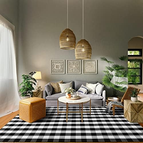 IOHOUZE Buffalo Plaid Checkered Rug -8x10 Front Door Mats, Washable Rug for Front Porch Decor, Spring Summer Welcome Mats Outdoor, Black White Rug for Farmhouse/Entryway/Home Entrance