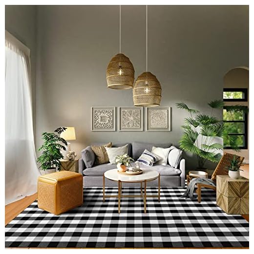 IOHOUZE Buffalo Plaid Checkered Rug -8x10 Front Door Mats, Washable Rug for Front Porch Decor, Spring Summer Welcome Mats Outdoor, Black White Rug for Farmhouse/Entryway/Home Entrance