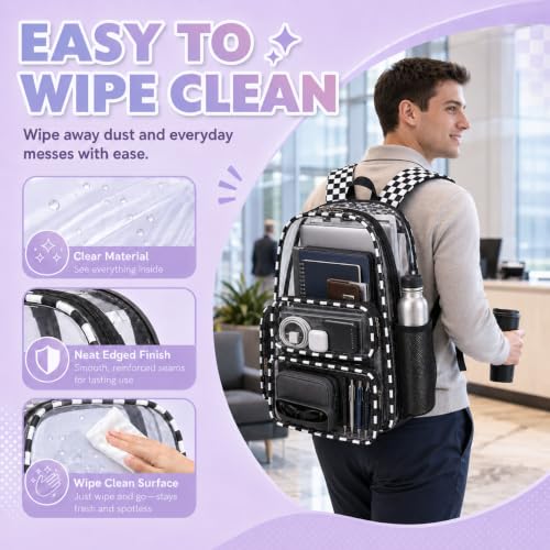 Image of BTOOP Clear Backpack Heavy Duty Transparent Backpack 17 inch See Through Bookbag for College Work Festival Security with Padded Strap Large Capacity
