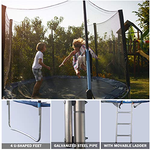 Vilobos 10FT 12FT Trampoline with Safety Enclosure Net Outdoor Combo Bounce Jump Trampolines for Family Backyard -Black&Blue (12FT)