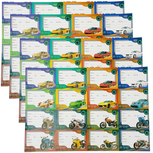 Image of Name Stickers for Notebooks & Books - Pack of 64 Durable Labels | School Stationery Essentials | Name Slips & Book Labels (Cars & Bikes)