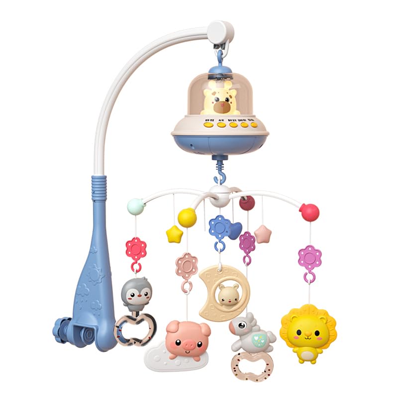 Baby Cot Mobile with Music, Lights, and Remote Control (Blue)