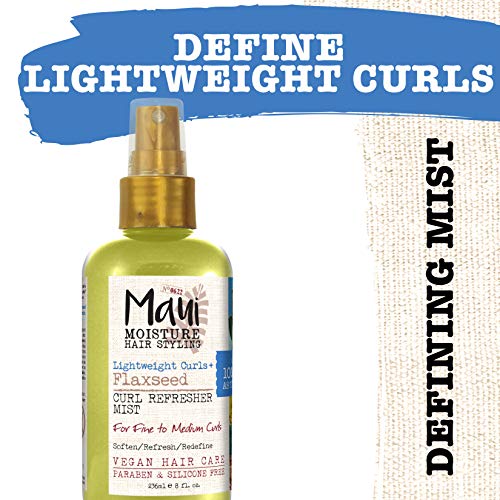 Maui Moisture Lightweight Curls + Flaxseed Curl Refresher Mist, Conditioning And Moisturizing Spray With Aloe Vera, Flaxseed Oil, Coconut Water, Vegan, Paraben Free, Silicone Free, 8Oz #TOP2