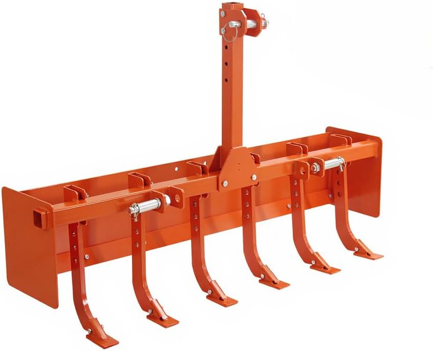 55" Box Blade for Tractor, 3 Point Hitch Box Scraper Attachment - Heavy Duty Land Leveling & Grading Implement, Compatible with CAT 1 & CAT 0 Tractors, 6 Adjustable Shanks
