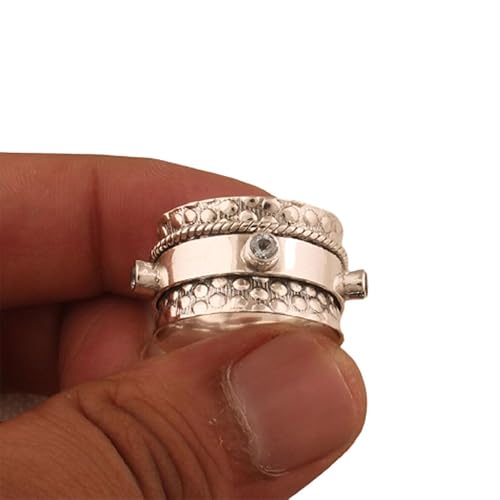 Blue Topaz Silver Ring, 925 Silver Ring, Handmade Silver Ring, Statement Silver Ring, Topaz Stone Ring, Fidget Spinner Ring, Ethnic Silver Ring,