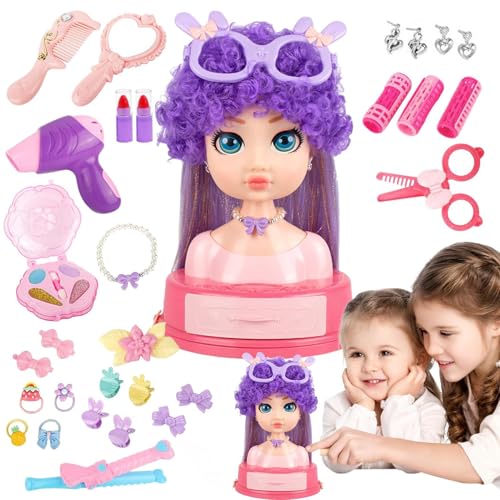 Genérico Muñeca Cabeza para Maquillaje Y Peinado,Kit De Juguetes De Juego De Roles para Peinar Muñecas para Niñas | Juego De Salón De Belleza De 31 Piezas, Juguetes De Vestir para Niños De 3+ Años