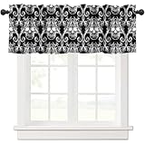 SHElifestyle Gothic Black Damask Valance Curtain, Vintage Boho Floral Exotic Suger Skull Skeleton Window Treatments Valance for Bedroom Living Room Kitchen Halloween 54x18inch