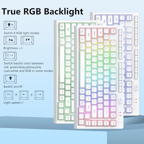 Image of Redragon Wireless Gaming Keyboard, Bluetooth /2.4GHz /USB-C Wired, RGB Backlit, Portable 75% Mini Quiet Macro Membrane Keyboard, Rechargeable 4000mAh Battery, Anti-Ghosting for Win /MAC, White