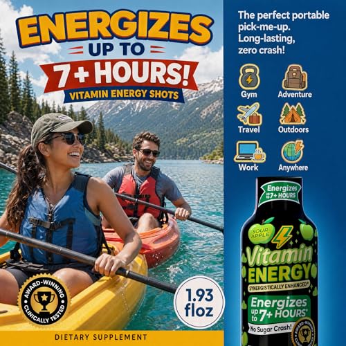 Image of Vitamin Energy Sour Apple Extra Strength Energy Shot, 12 Pack - Up to 7 Hrs, 260mg Natural Caffeine, Zero Sugar - Beta-Alanine + Electrolytes, Workout Support, B12 B6 Niacin, 1.93 fl oz, Keto Vegan