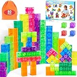JEDWKFA 80-Teiliges Magnetische Bausteine, Magnetwürfel Kinder, Magnetbausteine Kinder, Bausteine Magnetisch, Geschenk Spielzeug für 3-5 Jahren Jungen und Mädchen