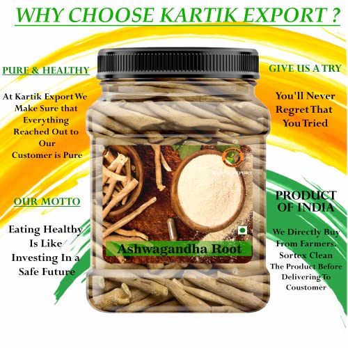 Image of Kartik Export Sabut Ashwagandha Root, Helps Fight Anxiety and Stress (Jar Pack 2 X 500g), 1KG