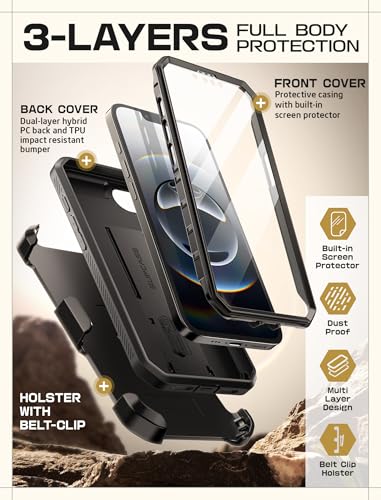 Image of SUPCASE for iPhone 16e Case with Screen Protector (Unicorn Beetle Pro), [Built-in Stand & Belt-Clip] [Military-Grade Protection] Full Body Phone Case for iPhone 16e 6.1'' 2025, Black
