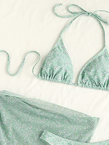 GORGLITTER Women's 3 Piece Floral Swimsuit Tie Back Bikini Set with Wrap Tie Side Beach Skirt4