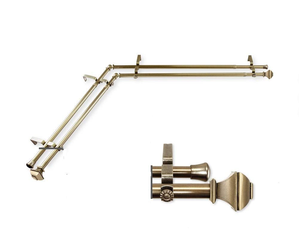 InStyleDesign Eugene Corner Window Double Curtain Rod 13/16 inch Dia. Antique Brass 66-120 inches Brass Finish