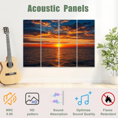 8 pack paneles acústicos con arte absorción sonora, diseño playa tropical atardecer, decorativo autoadhesivo 48"x32" miniatura 3