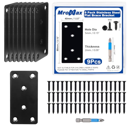 Reviews de Placas planas los 5 mejores. 46 Paquete de 9 soportes rectos planos de metal negro de 8 x 1.57 pulgadas, soporte de unión de placa de reparación de acero inoxidable, soporte de esquina de fijación para muebles...