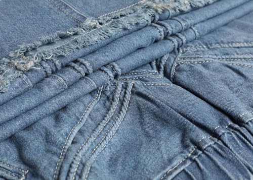 ebossy Women's Casual Elastic Waist Frayed Hem A-Line Distressed Hippie Long Maxi Denim Skirt4