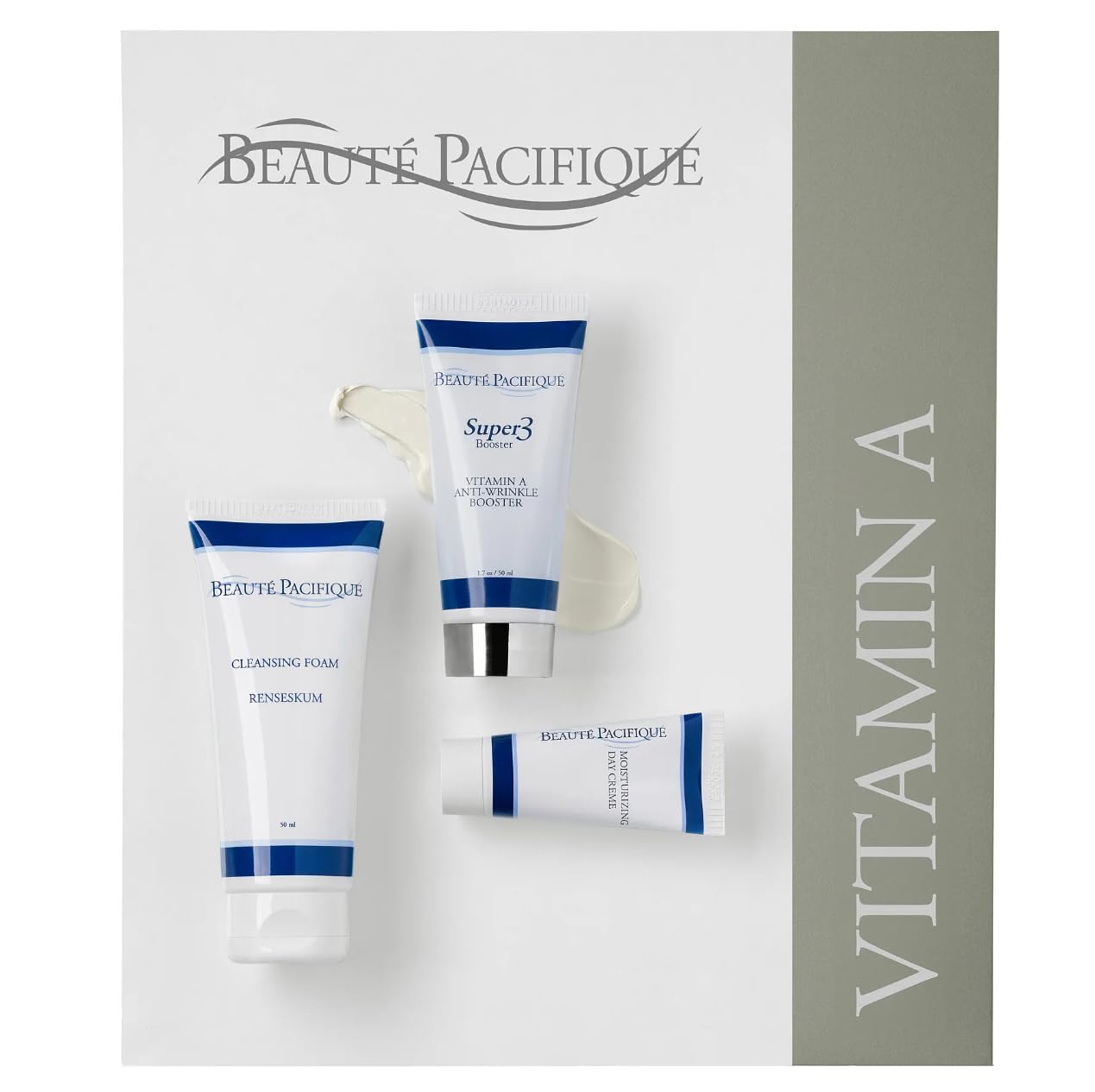 Beauté Pacifique Super3 Booster Coffret cadeau – Soin anti-âge pour tous les types de peau | Super3 Booster 50 ml, mousse nettoyante 50 ml, crème hydratante 20 ml | Sans parfum & certifié
