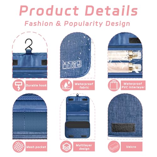 Image of Toiletry Bag Travel Bag with Hanging Hook for Women Men,Navy Blue | Waterproof Small Capacity Hanging Multifunctional Makeup Bag for Toiletries, Portable Cosmetic Bag Travel Organizer
