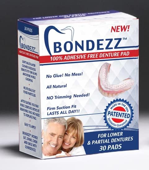 Adhesive Free Denture Pads | Lower Denture | 30 Pack | Secure & Comfortable Fit | No Glue/No Mess | All Day Suction | Denture Glue Alternative | Safe, Natural & Non-Toxic