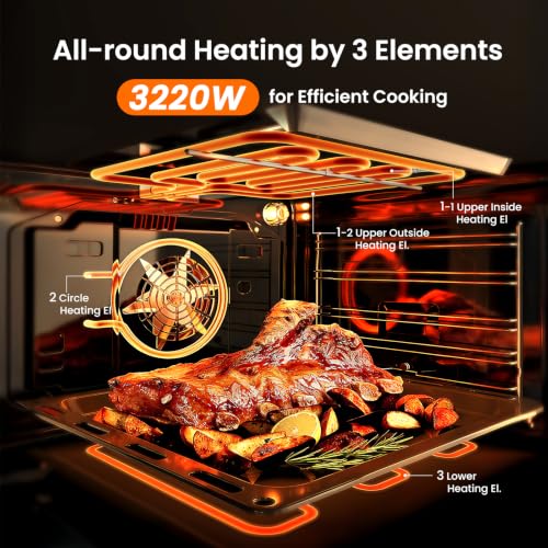 Image of VIKIO HOME Single Wall Oven 24 inch, 2.83 Cu.Ft-80L with 8 Functions Built-in Electric Ovens, 240V, 3220W Fast Preheat, Mechanical Knob Control for Easy Cooking
