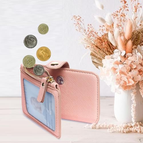 Image of M-Plateau RFID Blocking Slim Keychain Wallet for Women | PU Leather Wallet Keychain with ID Window & Zipper Pocket, Credit Card Case for Daily Carry (Light Pink)