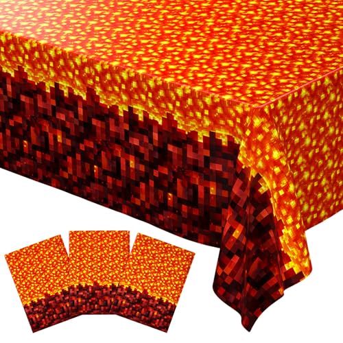 Image of Blue Orchards Pixel Lava Tablecover (Pack of 3) 108 inch x 54 inch - Immersive Lava Themed Gaming Tablecloth, Accent and Backdrop, Gift Wrap, Lava Block Style Party Table Cover, Lava Rock Inspired