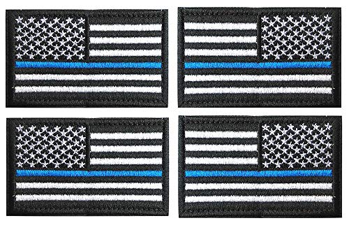Antrix 4 Pcs Regular and Reversed Tactical Military USA Thin Blue Line Police Embroidered Uniform Emblem Applique Patch Hook & Loop American US USA Thin Blue Line Patch for Backpacks Caps Hats