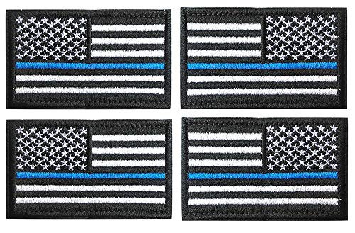 Antrix 4 Pcs Regular and Reversed Tactical Military USA Thin Blue Line Police Embroidered Uniform Emblem Applique Patch Hook & Loop American US USA Thin Blue Line Morale Patch for Backpacks Caps Hats