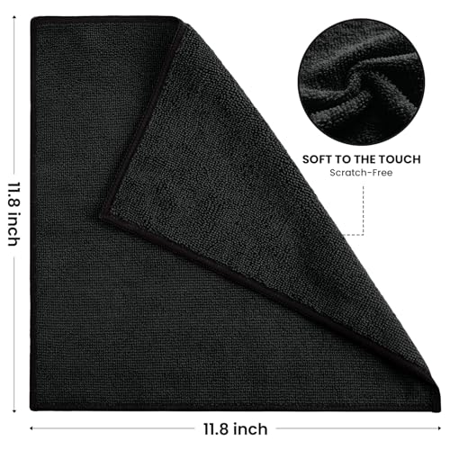 Image of SIFANGKE Microfiber Cleaning Cloth, 12 Pack Lint-Free and Highly Absorbent Rags, Black Reusable Microfiber Towels for Car, Kitchen, Bathroom and Household Cleaning Supplies, 11.8 inchX11.8 inch
