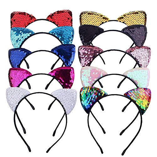 Diadema de Lentejuelas 10 Piezas Orejas de Gato Diadema Brillante Lentejuela Banda Para el Pelo Decoración de Fiesta Cover