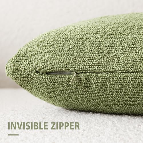 Image of Foindtower Pack of 2 Textured Boucle Throw Pillow Covers Accent Solid Decorative Lumbar Pillow Cases Soft Couch Cushion Case for Chair Sofa Bedroom Living Room Home Decor 12x20 Inch Leaf Green